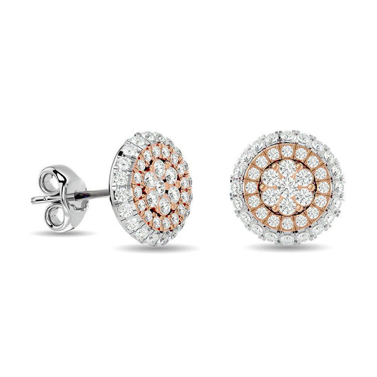 Diamond 5/8 ct tw Cluster Earrings in 14K Two Tone Gold - Larson Jewelers