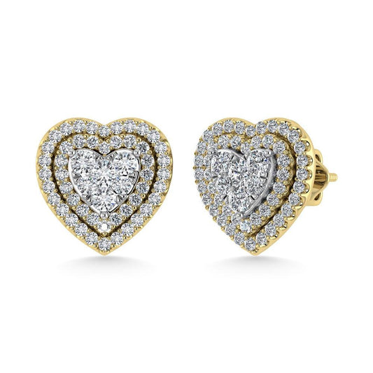 Diamond 7/8 Ct.Tw. Heart Earrings in 14K Yellow Gold - Larson Jewelers