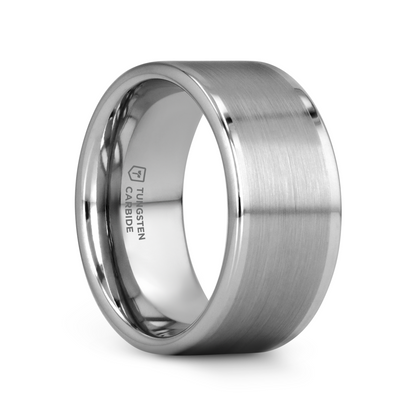 AIRES Flat Brush Finish Center Polished Edges Tungsten Carbide Ring - 4mm - 10mm