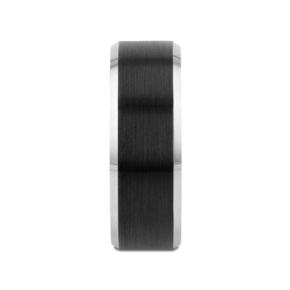 ASTON Black Brushed Center Tungsten Ring with Polished Beveled Edges - 8mm - 10mm