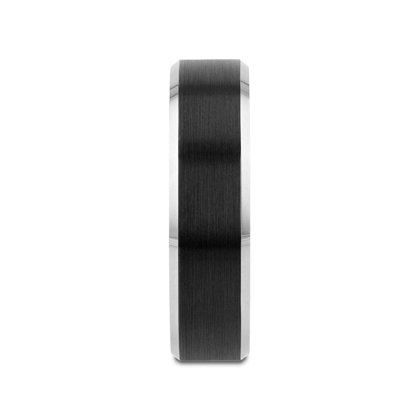 ASTON Black Brushed Center Tungsten Ring with Polished Beveled Edges - 4mm - 6mm