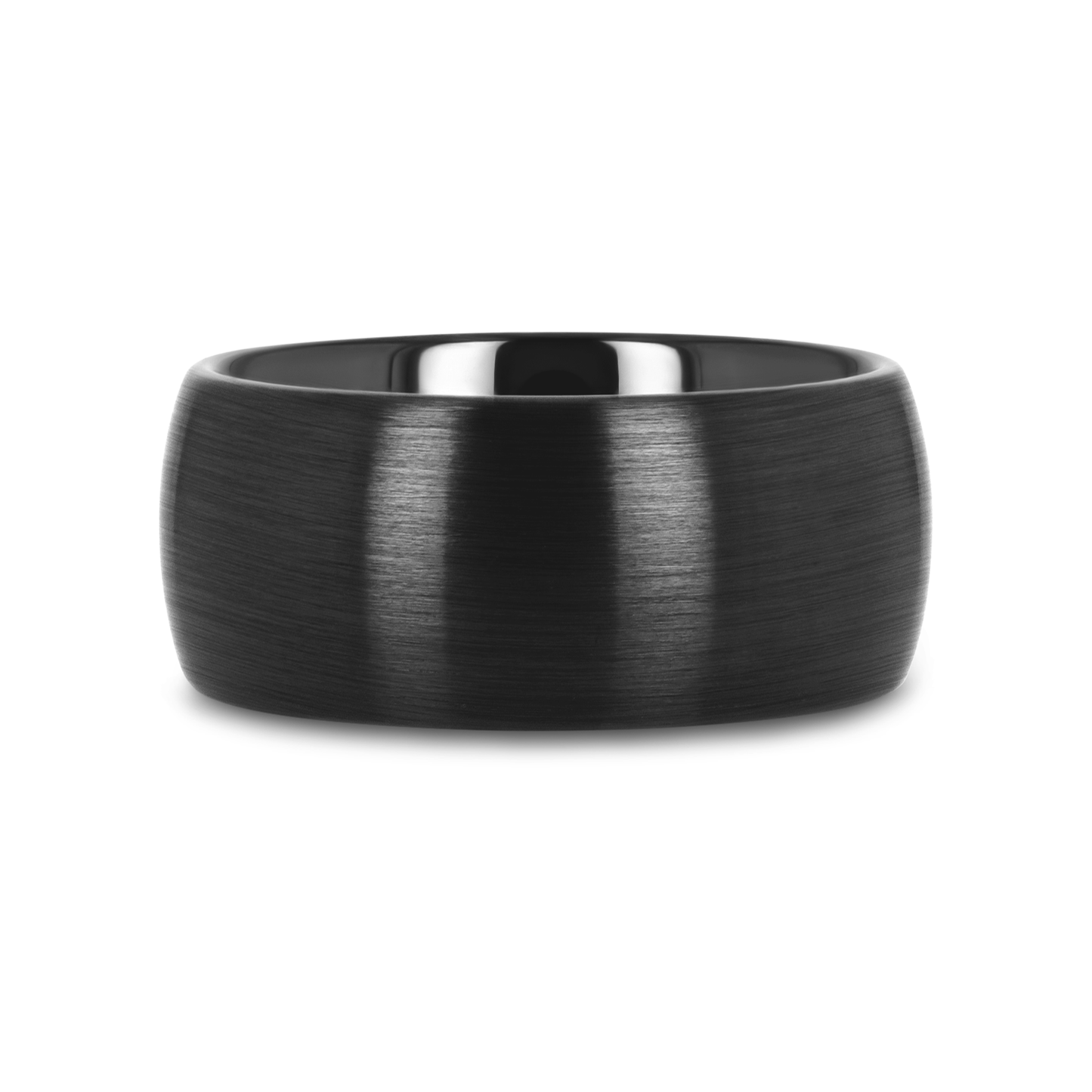 ATTOR Domed Brush Finished Black Ceramic Wedding Band - 10mm