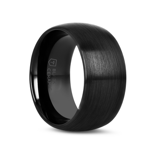 ATTOR Domed Brush Finished Black Ceramic Wedding Band - 10mm