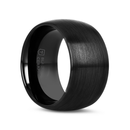ATTOR Domed Brush Finished Black Ceramic Wedding Band - 8mm - 12mm