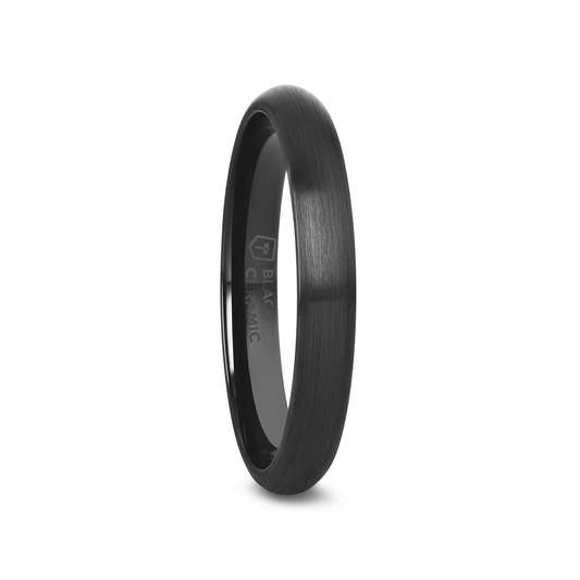 ATTOR Domed Brush Finished Black Ceramic Wedding Band - 2mm - 6mm