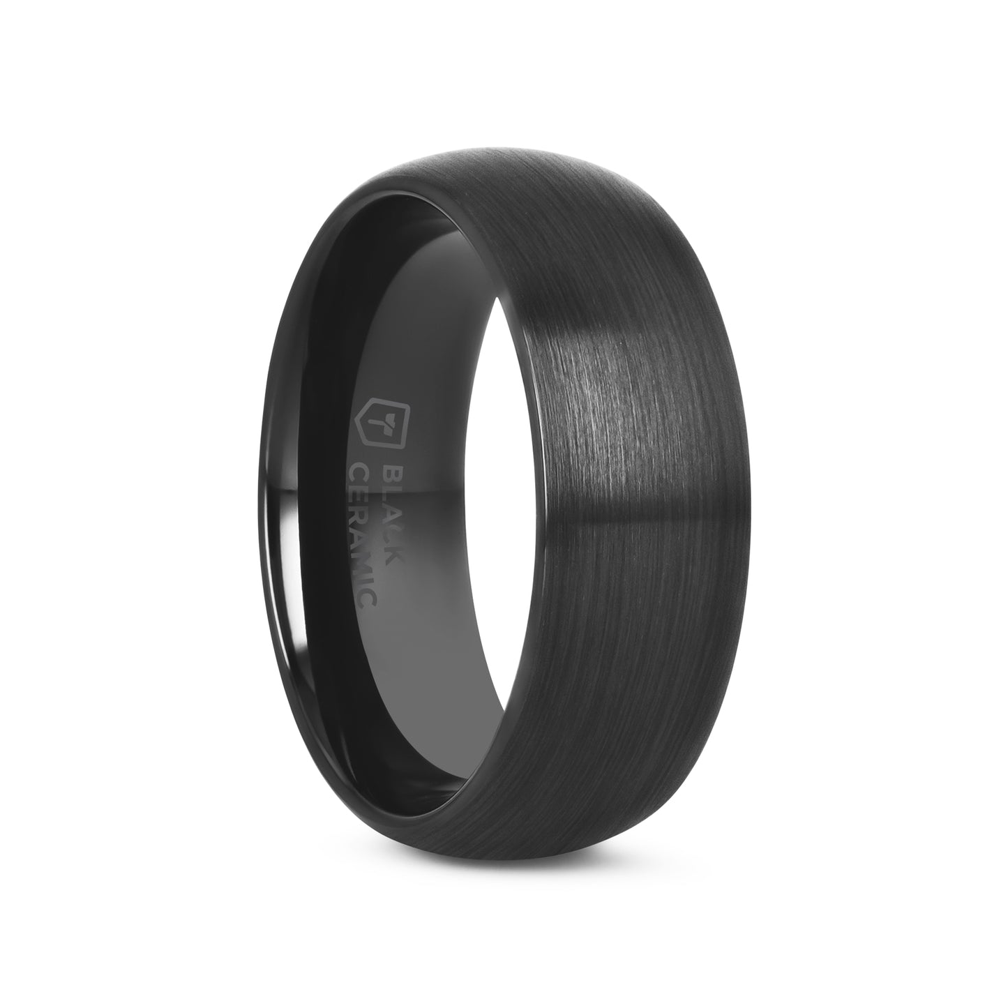 ATTOR Domed Brush Finished Black Ceramic Wedding Band - 8mm - 12mm