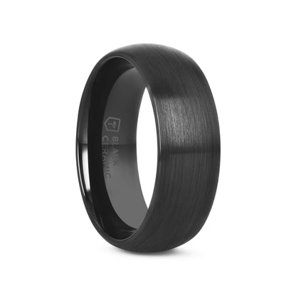 ATTOR Domed Brush Finished Black Ceramic Wedding Band - 8mm - 12mm