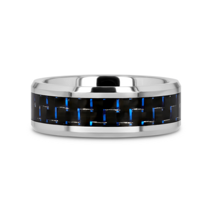AUXILIUS Tungsten Carbide Ring with Black & Blue Carbon Fiber Inlay - 6mm - 10mm