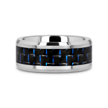 AUXILIUS Tungsten Carbide Ring with Black & Blue Carbon Fiber Inlay - 6mm - 10mm