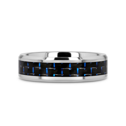 AUXILIUS Tungsten Carbide Ring with Black & Blue Carbon Fiber Inlay - 6mm - 10mm