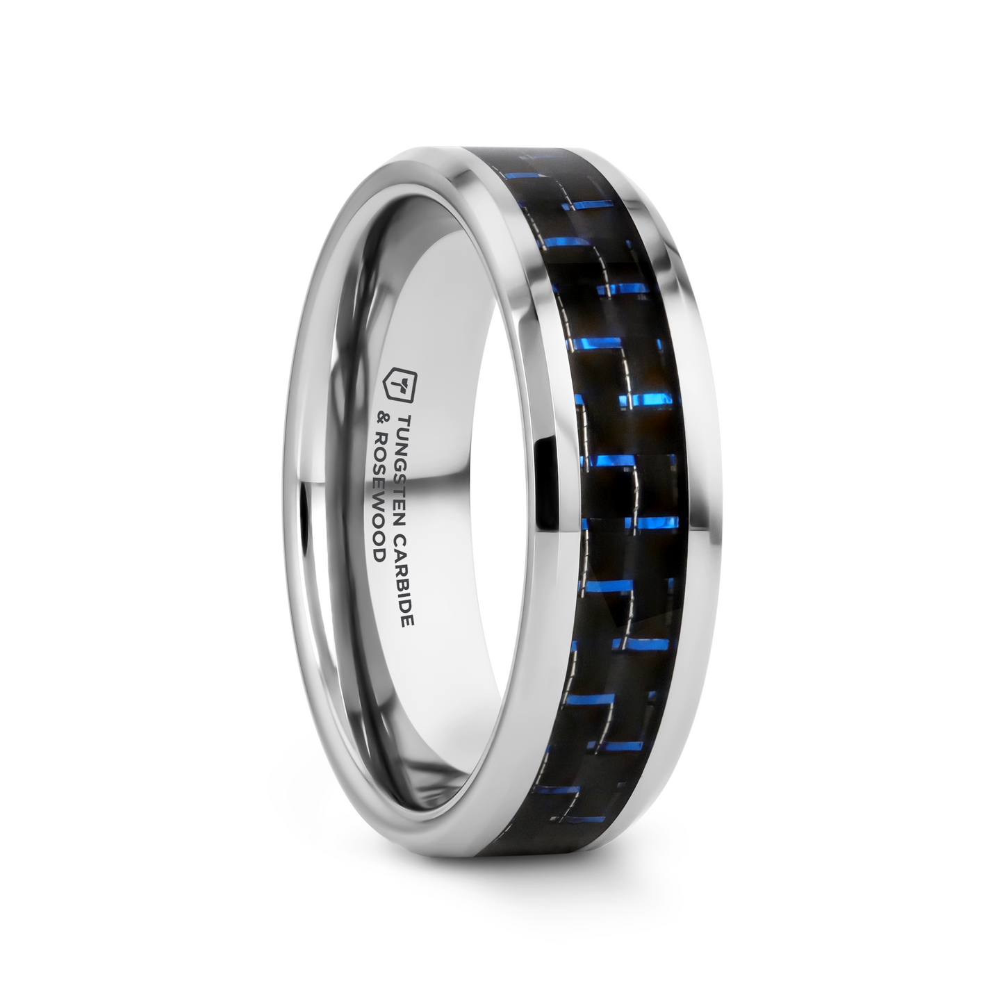 AUXILIUS Tungsten Carbide Ring with Black & Blue Carbon Fiber Inlay - 6mm - 10mm