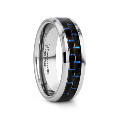 AUXILIUS Tungsten Carbide Ring with Black & Blue Carbon Fiber Inlay - 6mm - 10mm