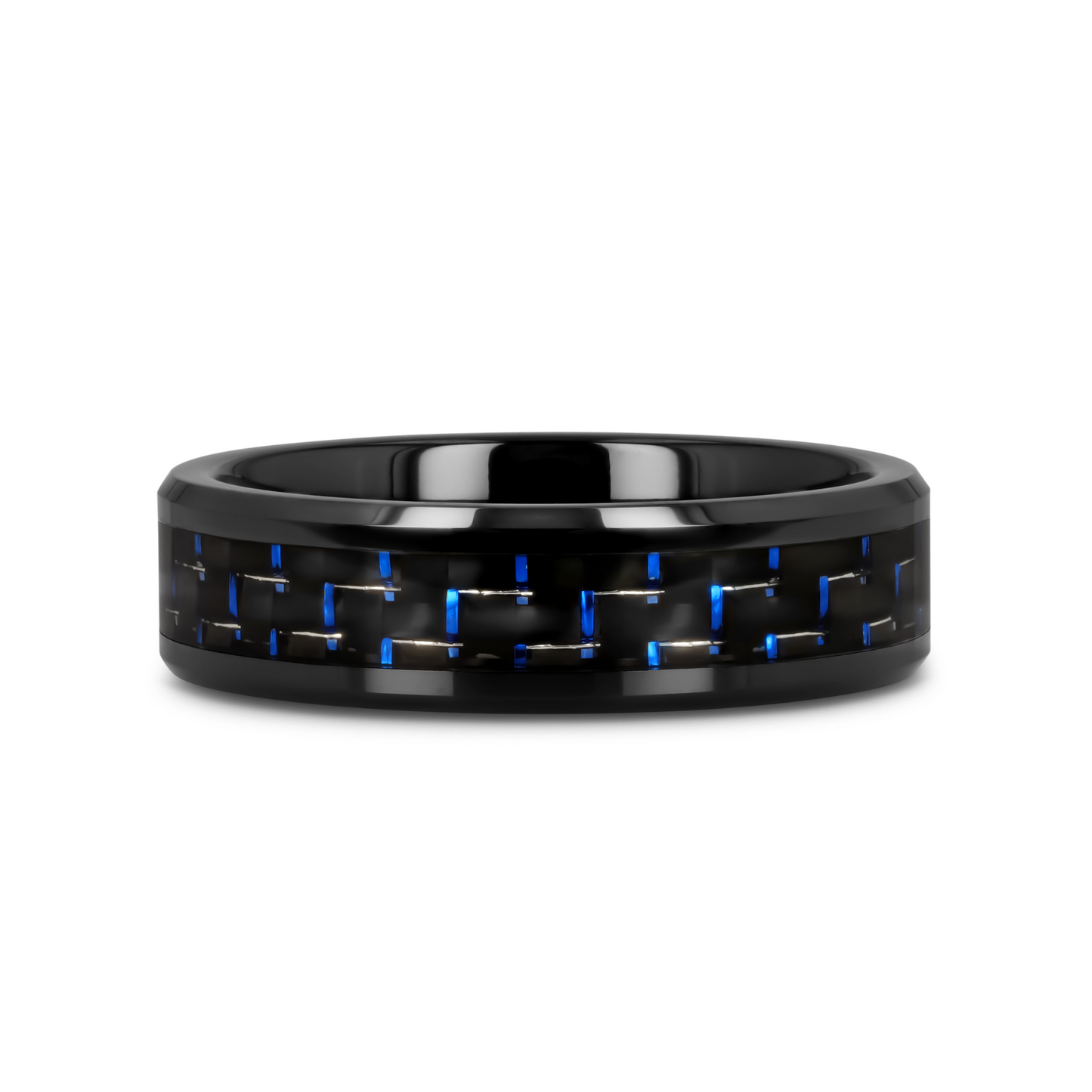 AVITUS Black Beveled Ceramic Ring with Blue & Black Carbon Fiber Inlay - 4mm - 10mm