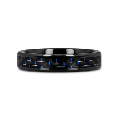 AVITUS Black Beveled Ceramic Ring with Blue & Black Carbon Fiber Inlay - 4mm - 10mm