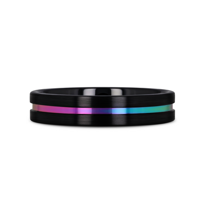 AZURE Flat Black Ceramic Ring Brushed with Rainbow Groove - 4mm - 8mm