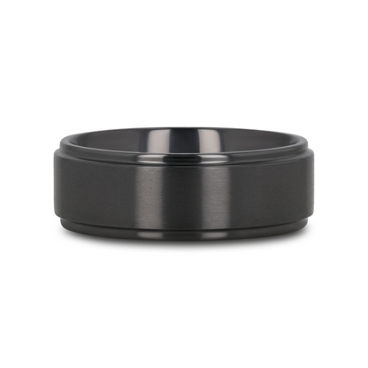 BABYLON Flat Black Titanium Ring with Brushed Raised Center & Polished Edges - 8mm