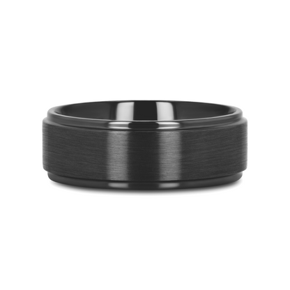 BABYLON Flat Black Titanium Ring with Brushed Raised Center & Polished Edges - 8mm