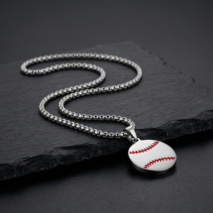Stainless Steel Baseball Pendant with Matching Chain