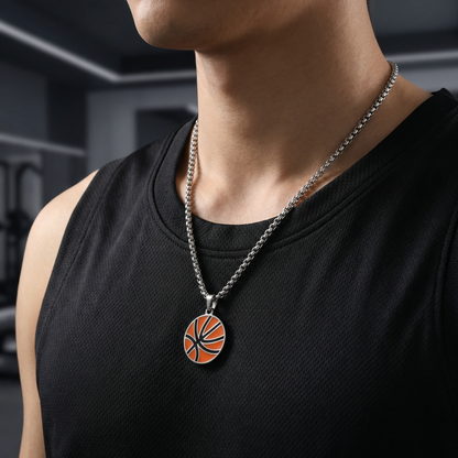 Stainless Steel Basketball Pendant with Matching Chain