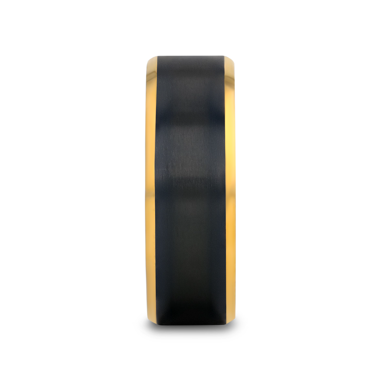BEAUMONT Gold Plated Titanium Polished Beveled Ring with Brushed Black Center - 8mm
