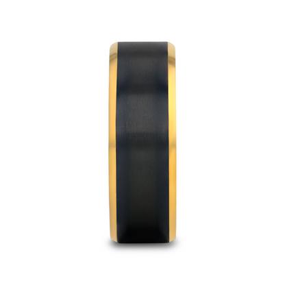 BEAUMONT Gold Plated Titanium Polished Beveled Ring with Brushed Black Center - 8mm