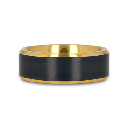 BEAUMONT Gold Plated Titanium Polished Beveled Ring with Brushed Black Center - 8mm