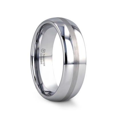 BELLATOR Domed with Brushed Stripe Tungsten Wedding Ring - 4mm - 7mm