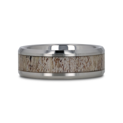 BUCK Polished Beveled Tungsten Carbide Men's Wedding Band with Ombre Deer Antler Inlay - 6mm & 8mm