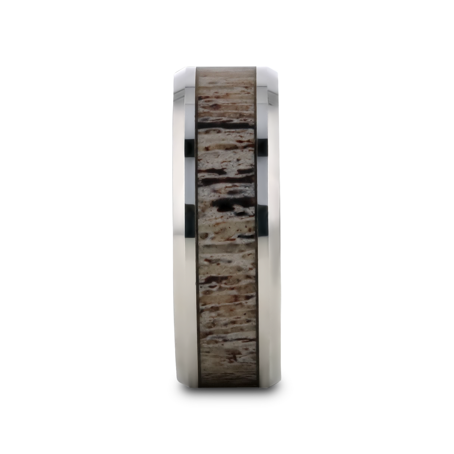 BUCK Polished Beveled Tungsten Carbide Men's Wedding Band with Ombre Deer Antler Inlay - 6mm & 8mm