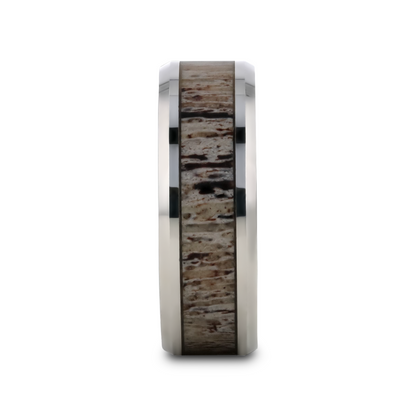 BUCK Polished Beveled Tungsten Carbide Men's Wedding Band with Ombre Deer Antler Inlay - 6mm & 8mm