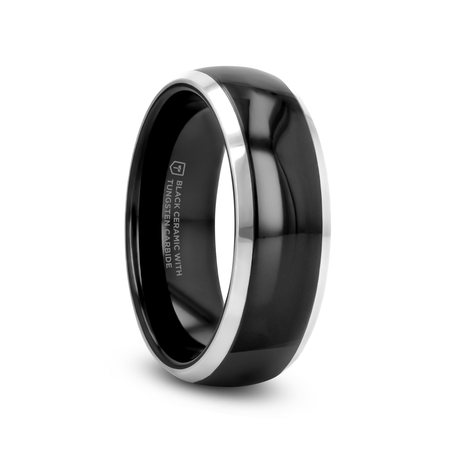 CARRERA Domed Black Ceramic and Tungsten Wedding Band - 6mm - 10mm