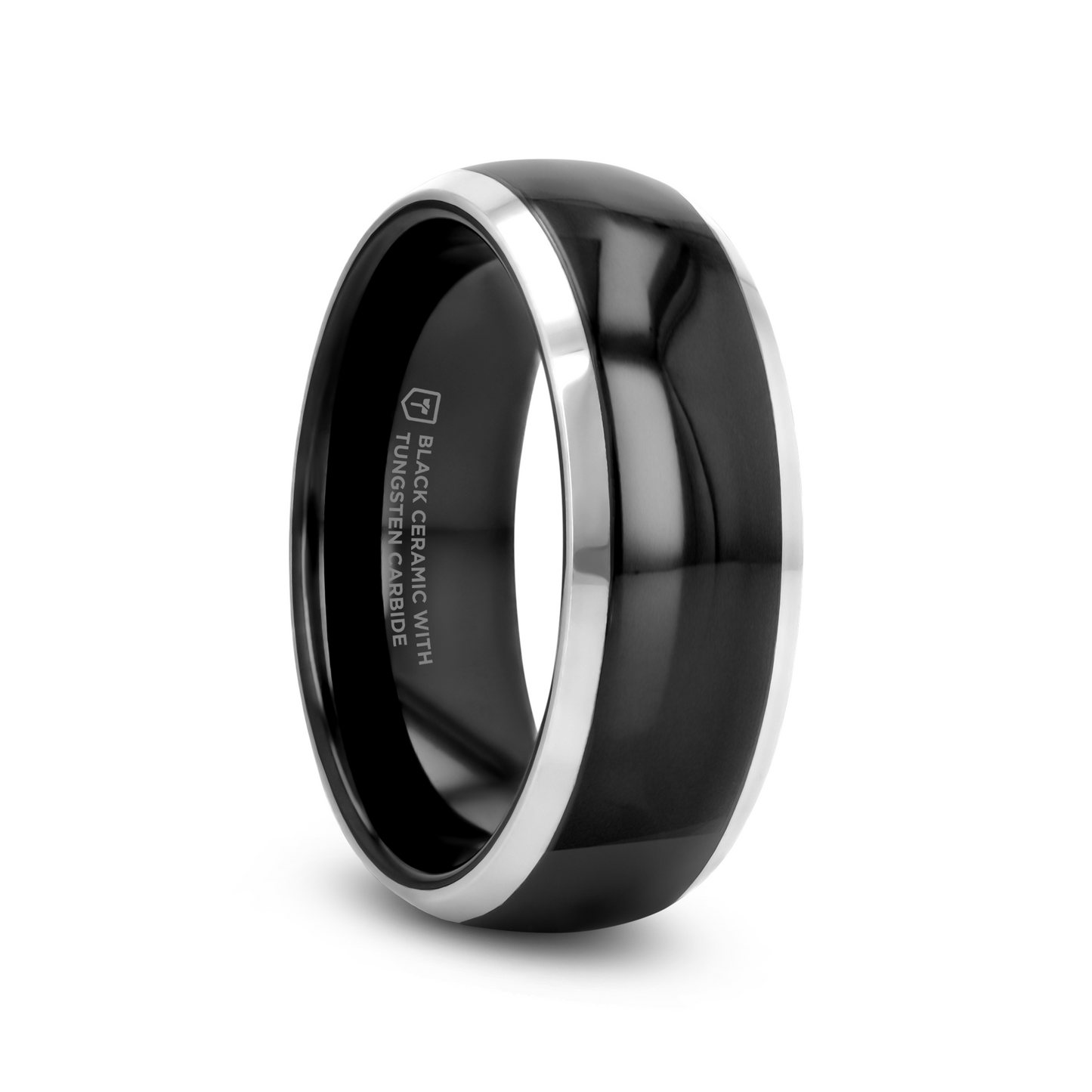 CARRERA Domed Black Ceramic and Tungsten Wedding Band - 6mm - 10mm