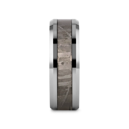 CELESTIAL Flat Tungsten Carbide Ring with Beveled Edges and Meteorite Inlay Thorsten - 8mm