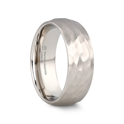 CHANDLER Domed Hammered Finish White Tungsten Ring - 6mm or 8mm