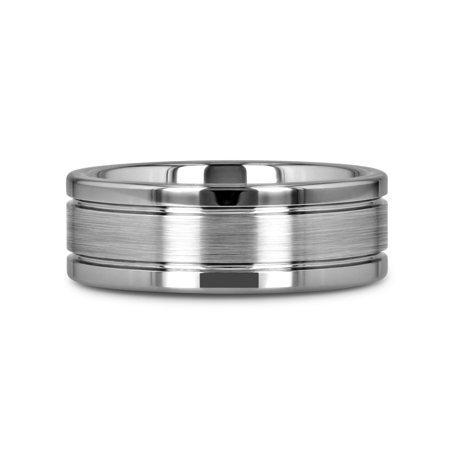 CHRONOS Flat with Offset Grooves Polished Edges and Satin Center Tungsten Band 6mm or 8mm