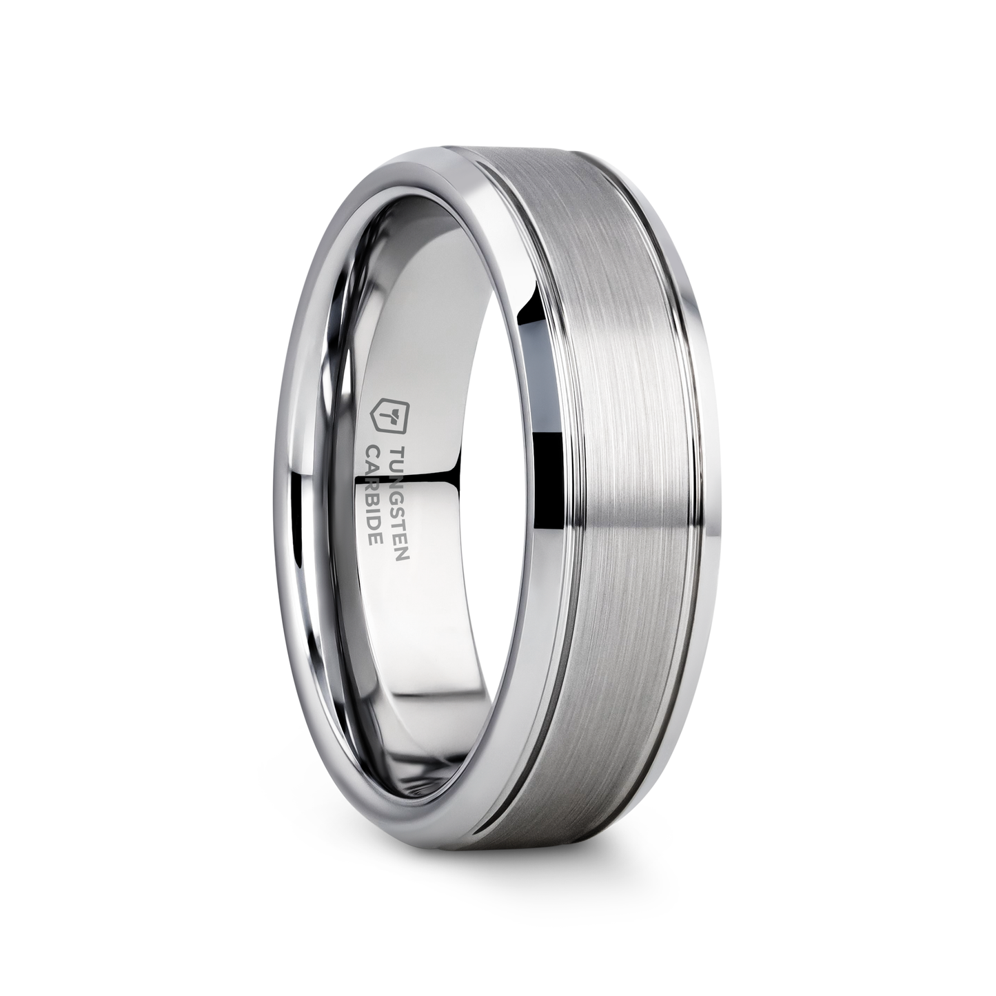 CRONUS Brushed Center with Polished Bevels Tungsten Wedding Band - 6mm & 8mm