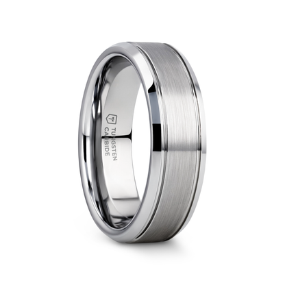 CRONUS Brushed Center with Polished Bevels Tungsten Wedding Band - 6mm & 8mm
