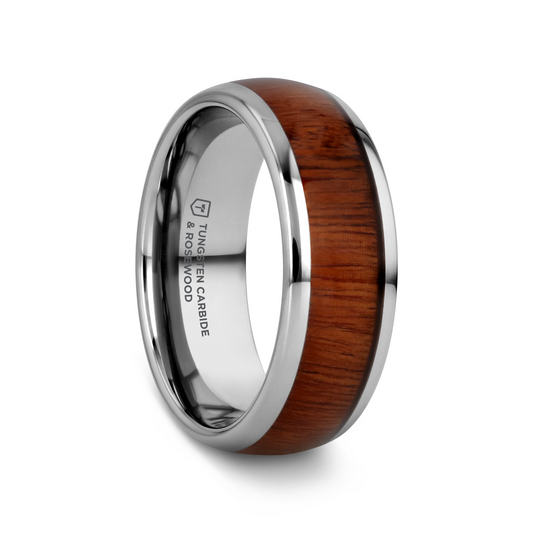 DALBERG Tungsten Carbide Rosewood Inlay Polished Finish Men’s Domed Wedding Ring - 8mm