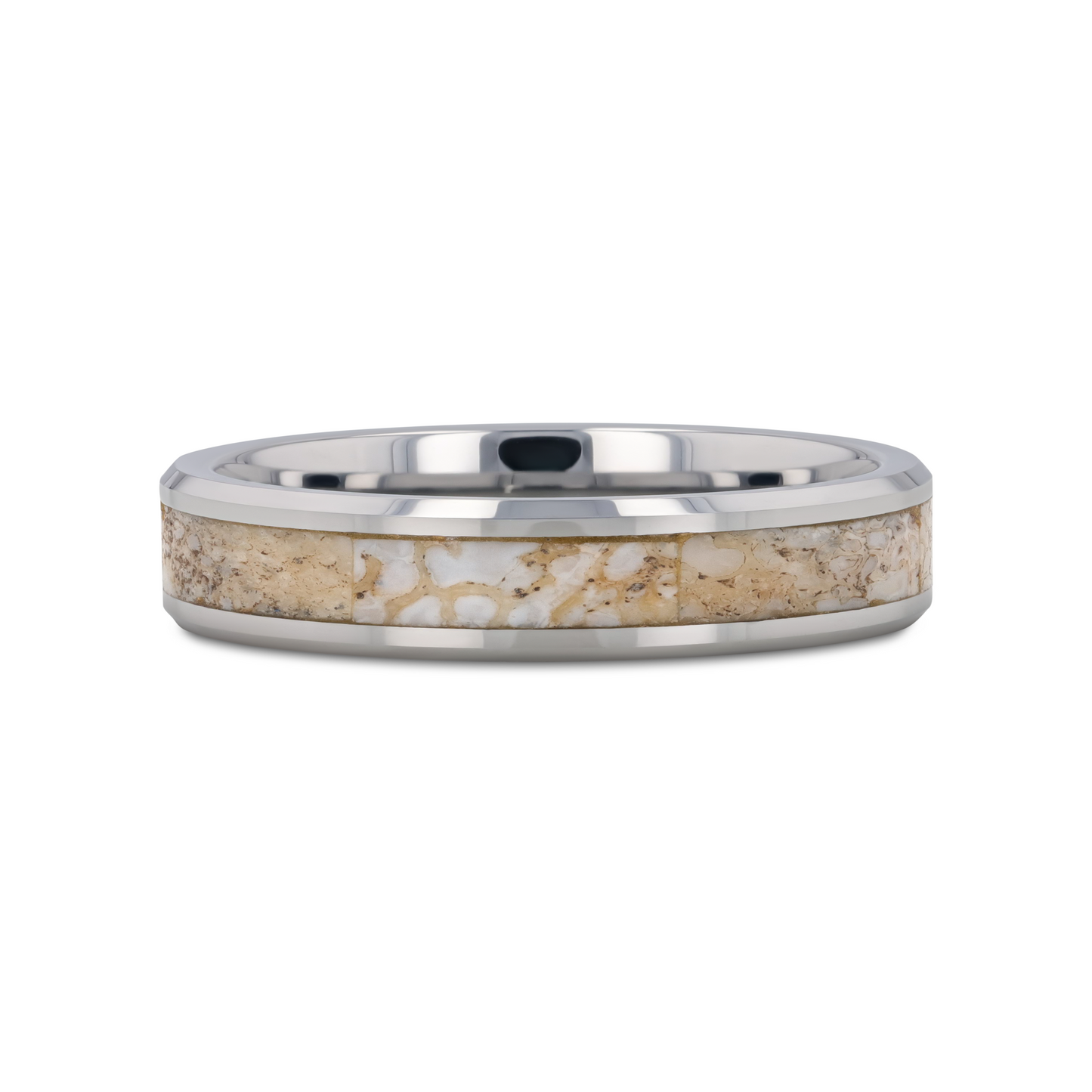 MESOZOIC Men’s Tungsten Flat Beveled Wedding Ring with White Dinosaur Bone Inlay - 4mm