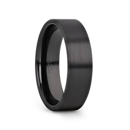 DRAKON Flat Pipe Cut Brush Finished Black Ceramic Wedding Band - 2mm - 6mm