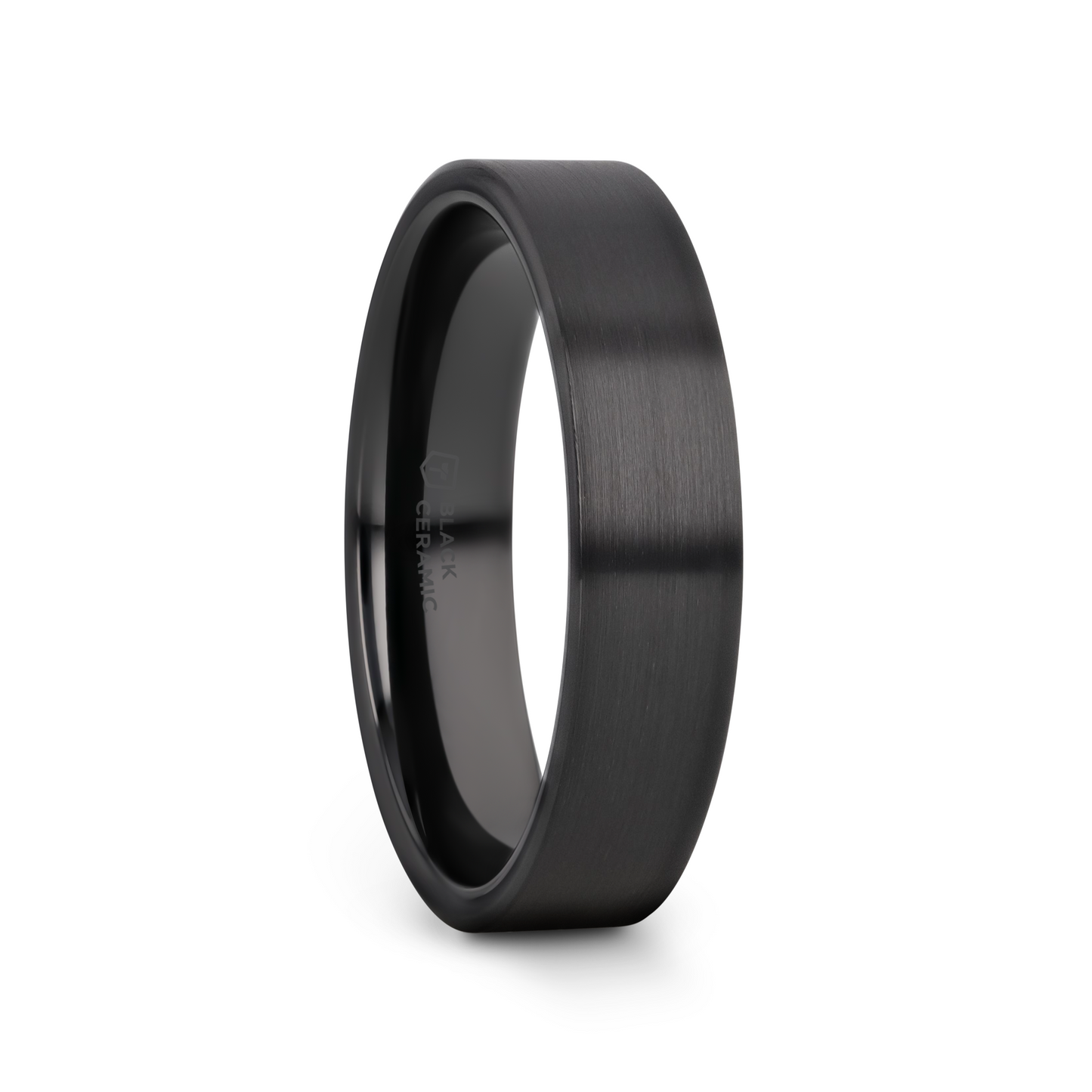DRAKON Flat Pipe Cut Brush Finished Black Ceramic Wedding Band - 2mm - 6mm