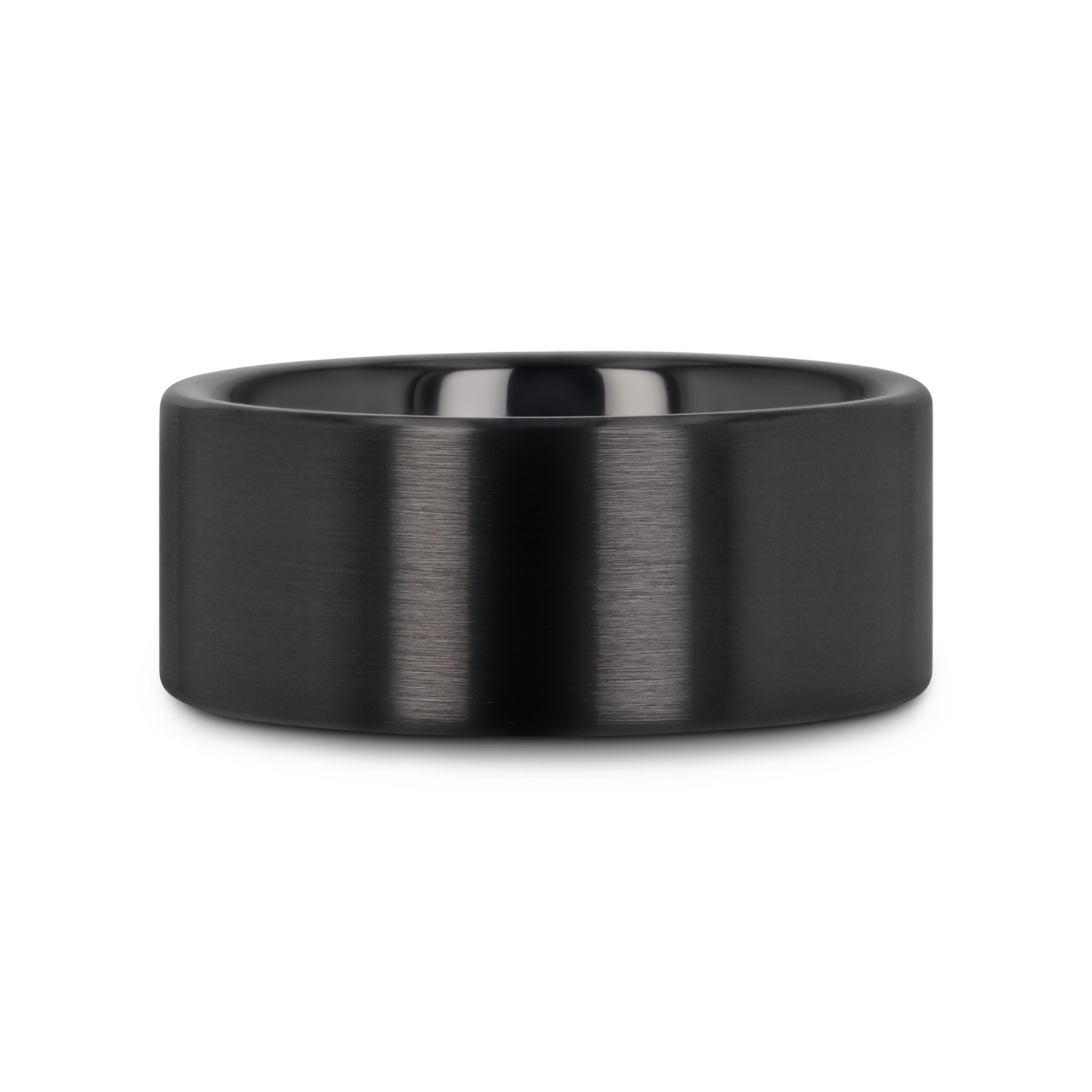 DRAKON Flat Pipe Cut Brush Finished Black Ceramic Wedding Band - 8mm - 12mm
