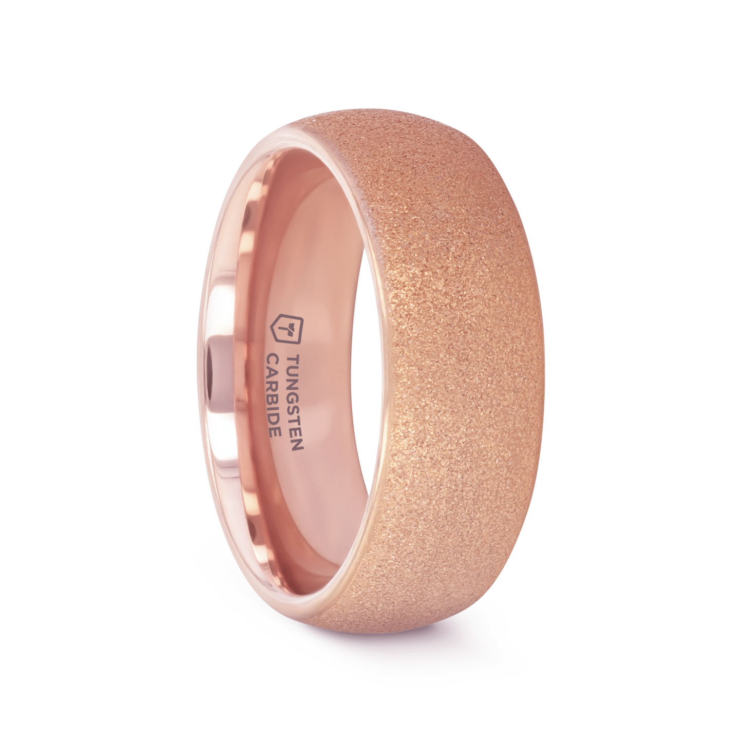 EMBER Domed Tungsten Carbide Ring with Rose Gold Plating and Sandblasted Crystalline Finish - 2mm - 8mm