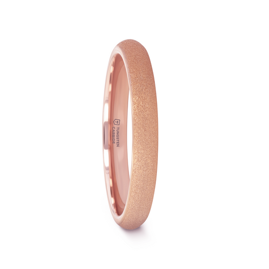 EMBER Domed Womens Rose Gold Plated Tungsten Carbide Ring with Sandblasted Crystalline Finish - 4mm