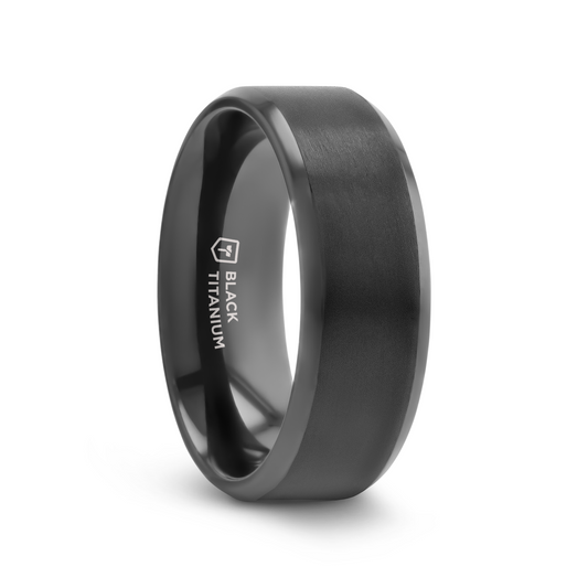 ELYSIAN Black Titanium Ring with Polished Beveled Edges and Brush Finished Center - 8mm