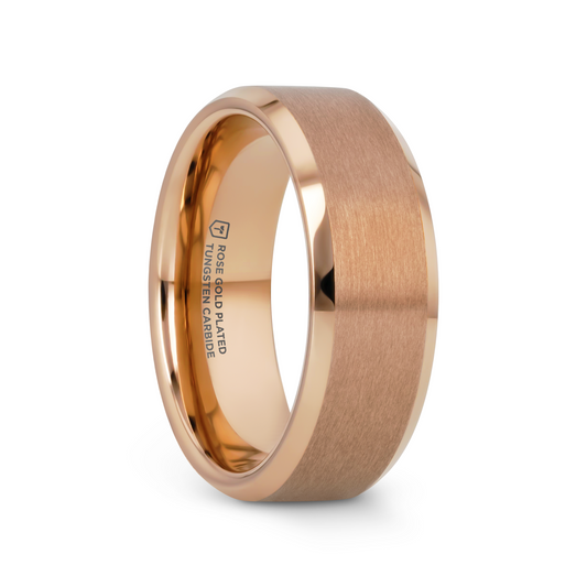 EROS Rose Gold Tungsten Wedding Band For Men with Beveled Edges Thorsten - 8mm