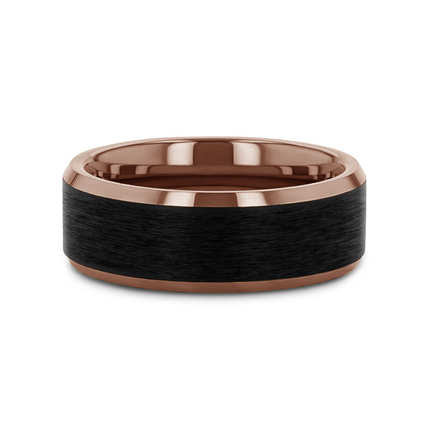FERROS Espresso Plated Tungsten Polished Beveled Ring with Brushed Black Center - 8mm