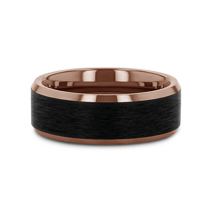 FERROS Espresso Plated Tungsten Polished Beveled Ring with Brushed Black Center - 8mm