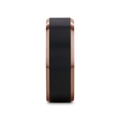 FERROS Espresso Plated Tungsten Polished Beveled Ring with Brushed Black Center - 8mm