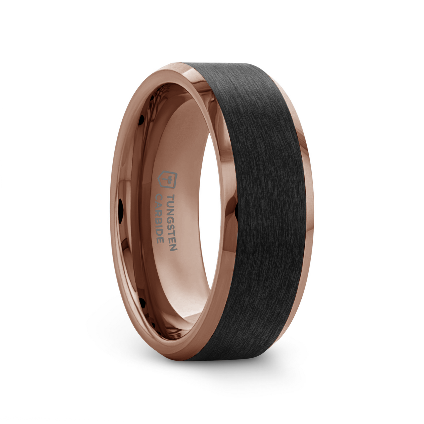 FERROS Espresso Plated Tungsten Polished Beveled Ring with Brushed Black Center - 8mm